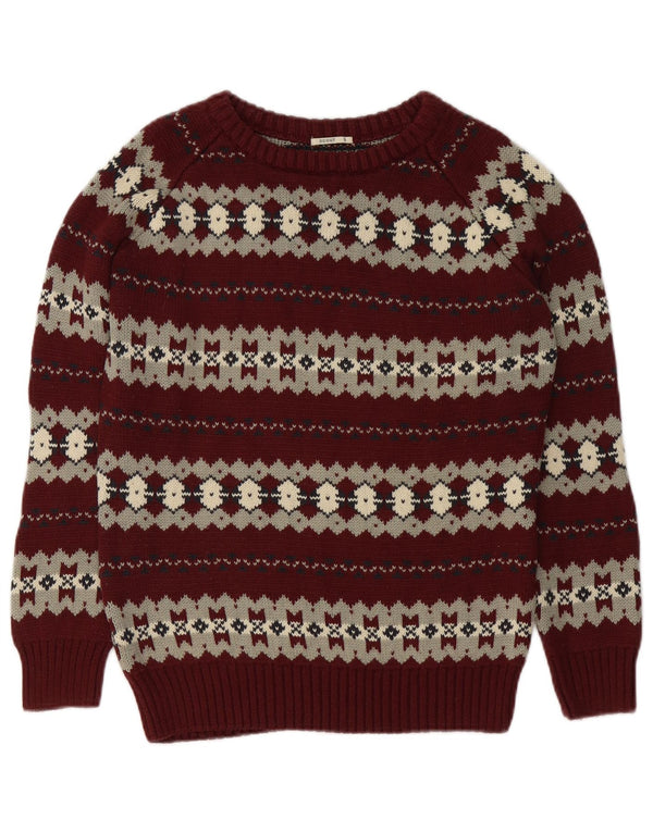 Scout Womens Boat Neck Jumper πουλόβερ UK 10 Small Maroon Fair Isle