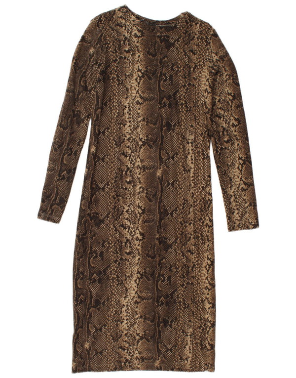 Zara Γυναικείο μακρυμάνικο Bodycon Φόρεμα UK 12 Medium καφέ Animal print