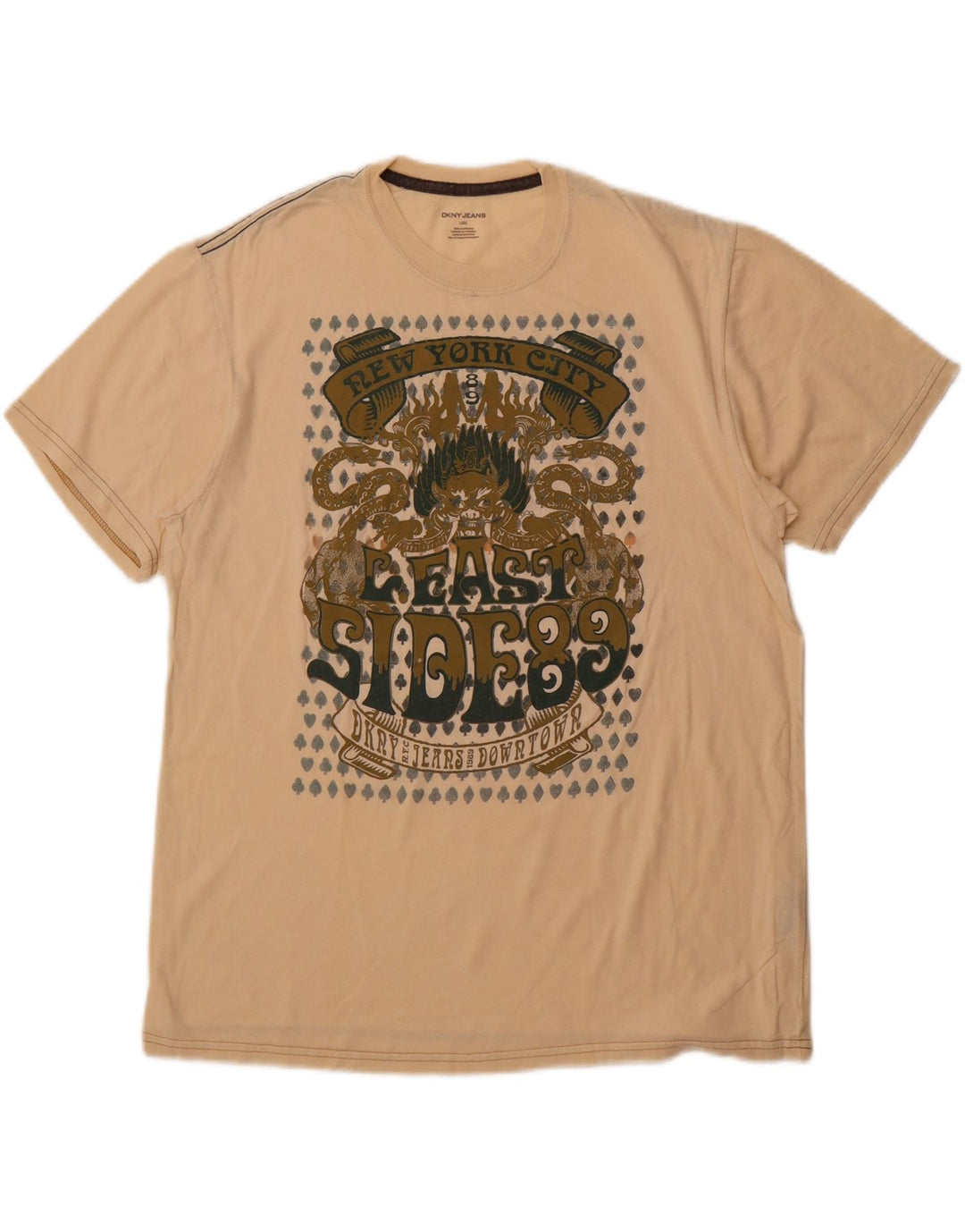 Ανδρικό γραφικό T-Shirt DKNY Top Large Beige Βαμβακερό