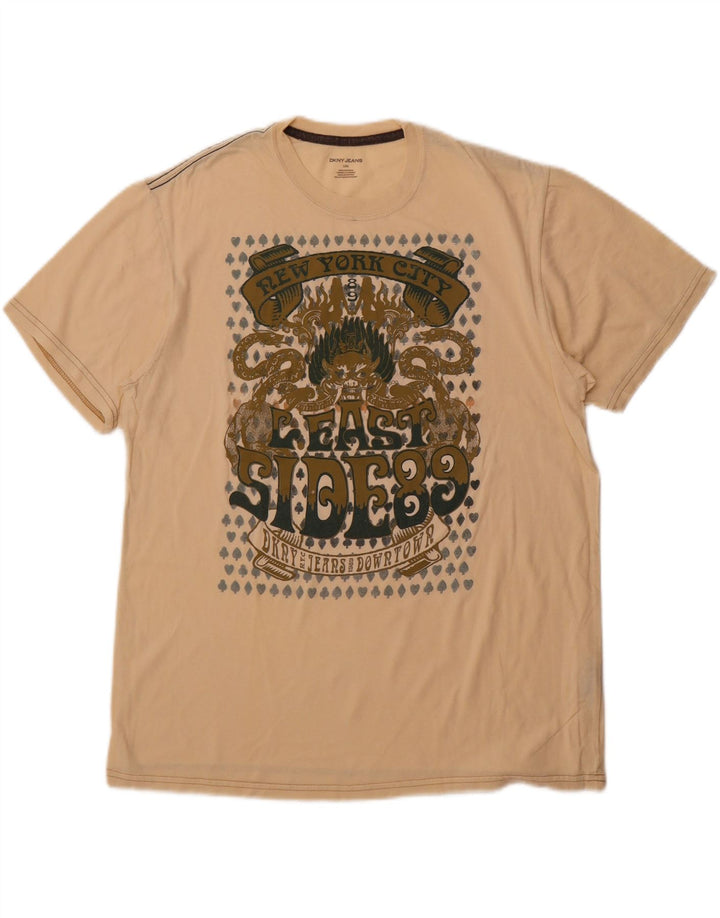 Ανδρικό γραφικό T-Shirt DKNY Top Large Beige Βαμβακερό