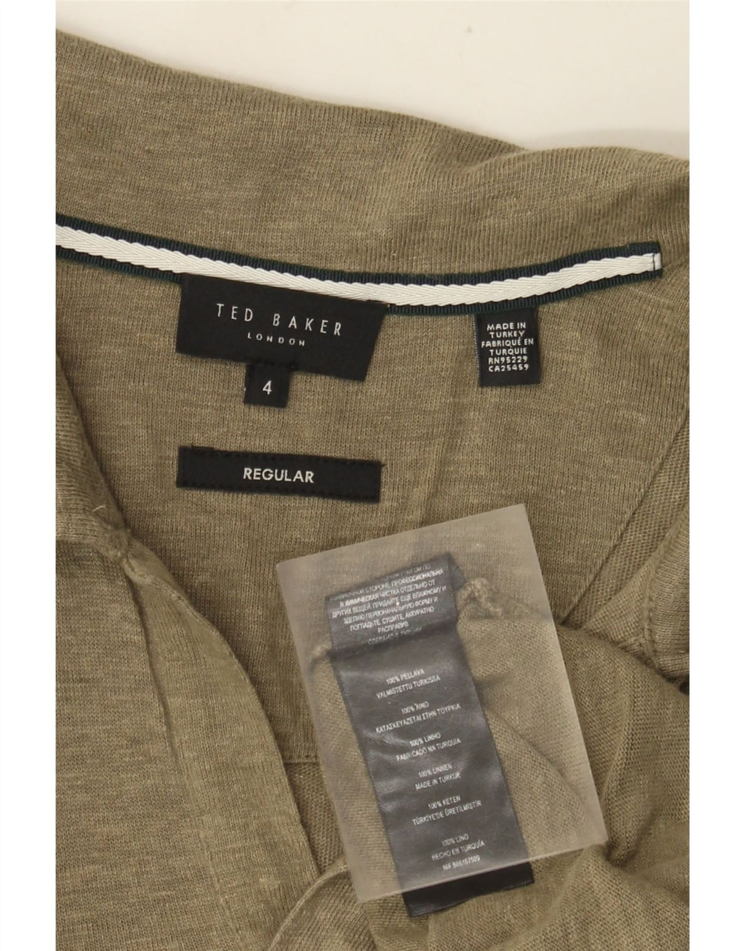 Ted Baker Ανδρικό μπλουζάκι πόλο κανονικό μέγεθος 4 Μεγάλο λινό χακί