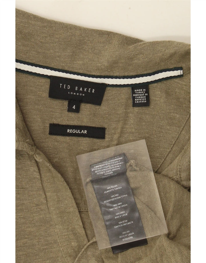 Ted Baker Ανδρικό μπλουζάκι πόλο κανονικό μέγεθος 4 Μεγάλο λινό χακί