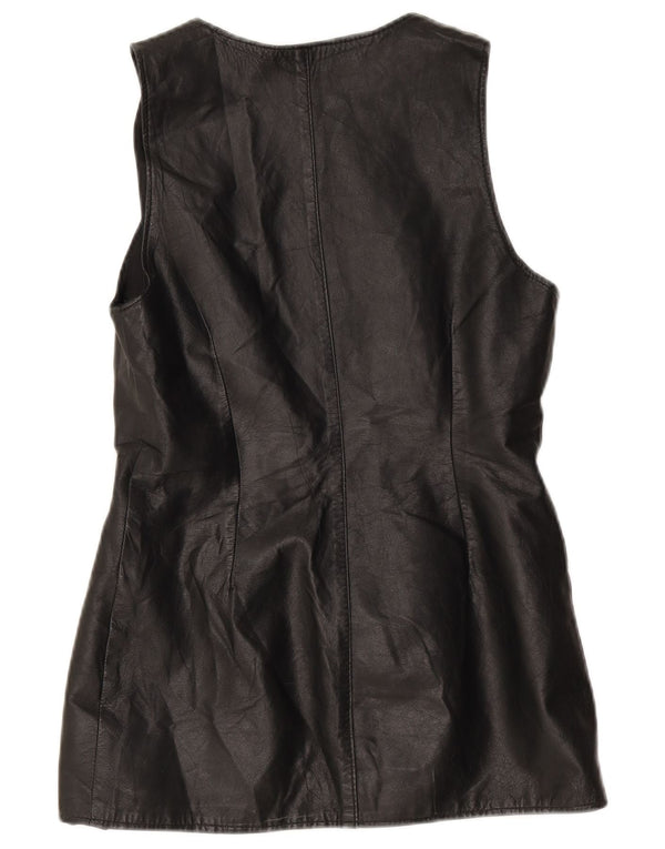 Vintage Γυναικείο Δερμάτινο Gilet UK 10 Small Black