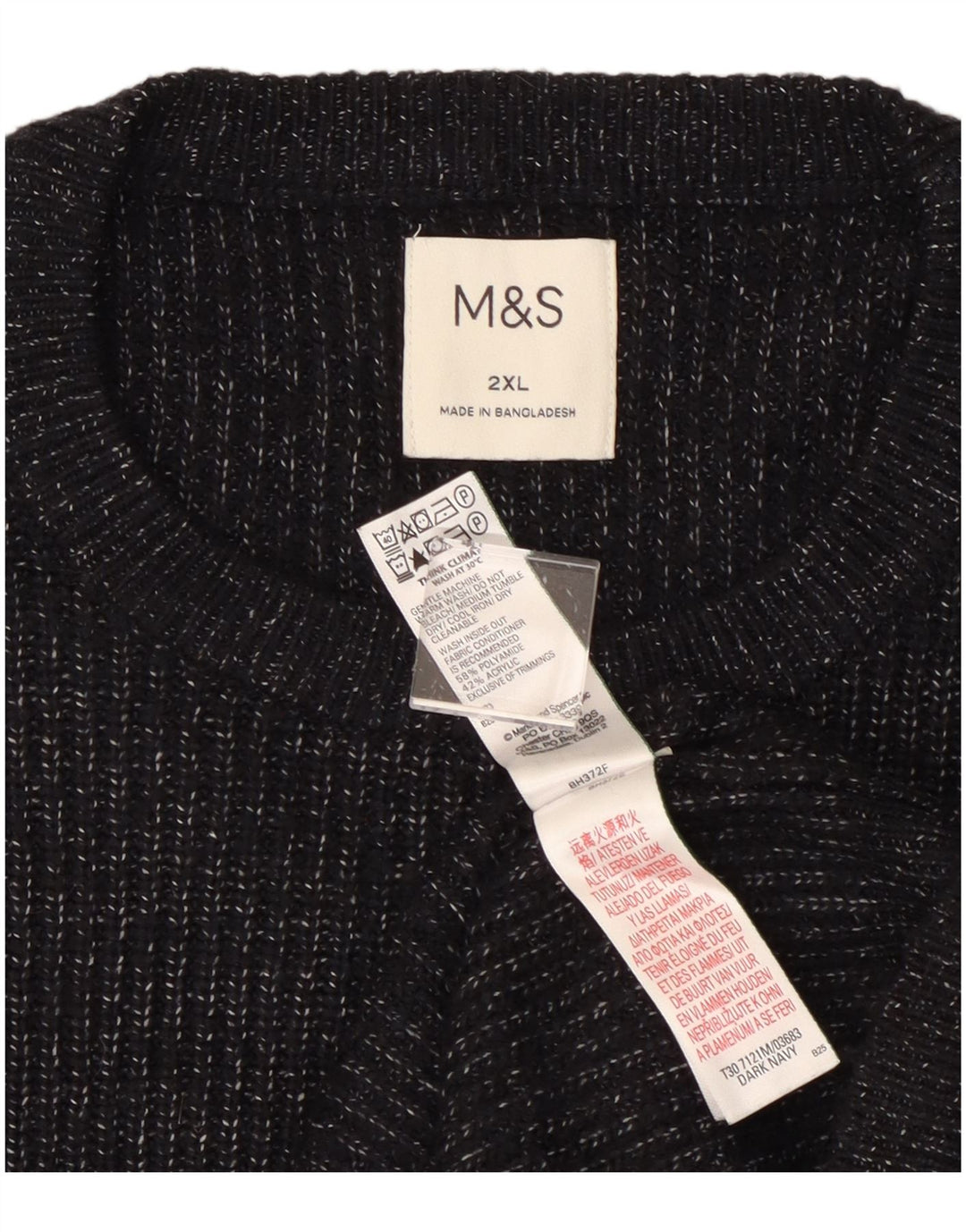 Marks & Spencer Ανδρικό πουλόβερ με λαιμόκοψη 2XL Navy Blue Flecked