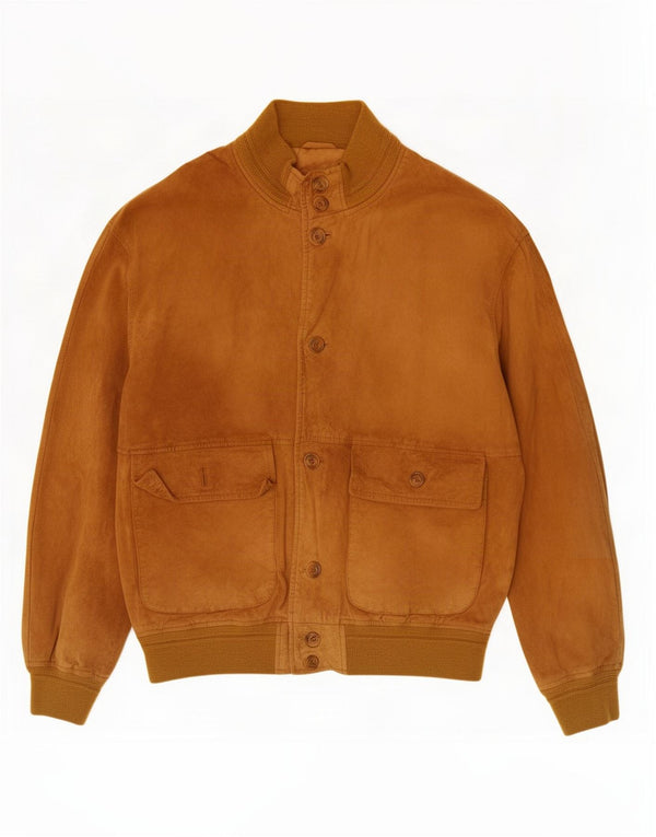Vintage Ανδρικό Suede Bomber Jacket IT 50 Large Beige Leather