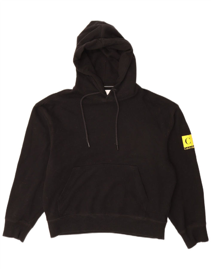 CALVIN KLEIN JEANS Ανδρικό γραφικό μπλουζάκι με κουκούλα, μεσαίο μαύρο βαμβακερό