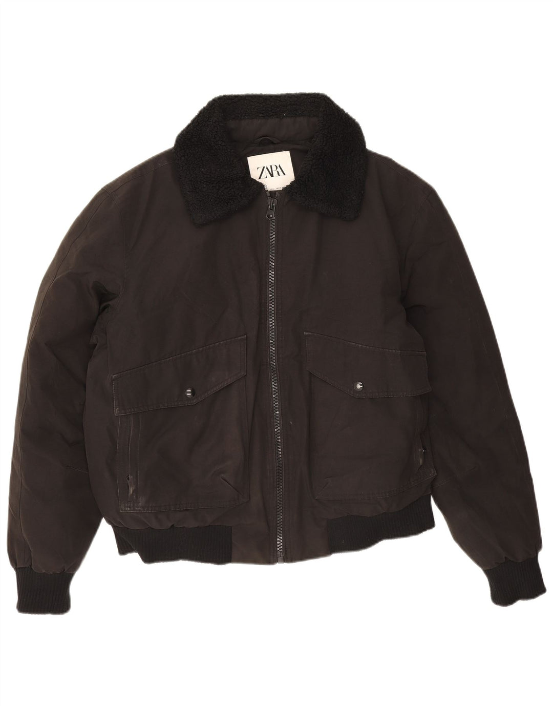 Zara Ανδρικό μπουφάν Bomber UK 40 Large Μαύρο Πολυεστέρας