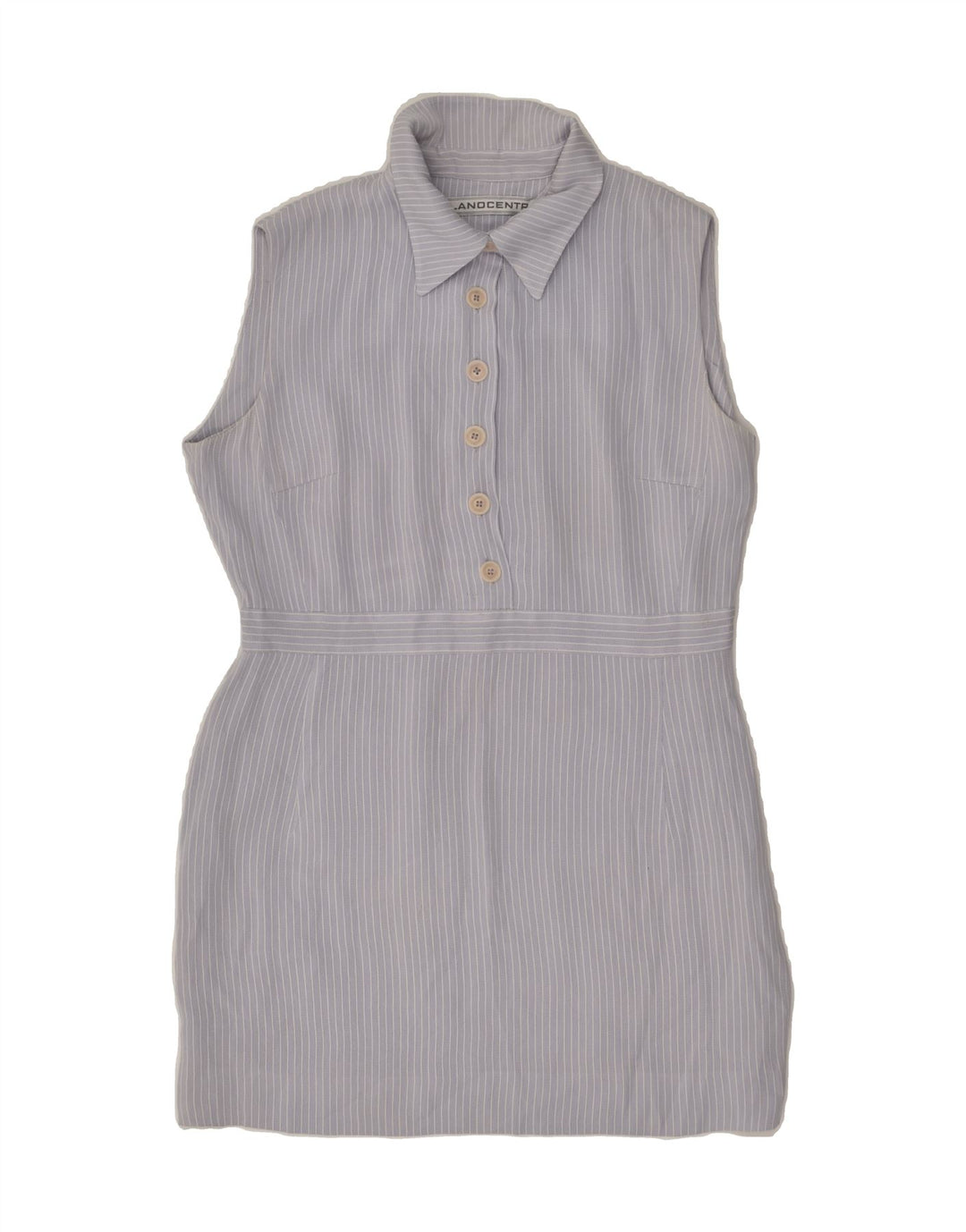 VINTAGE Womens Sleeveless Polo Dress IT 46 Large Grey Pinstripe Viscose | Vintage Vintage | Thrift | Second-Hand Vintage | Used Clothing | Messina Hembry 