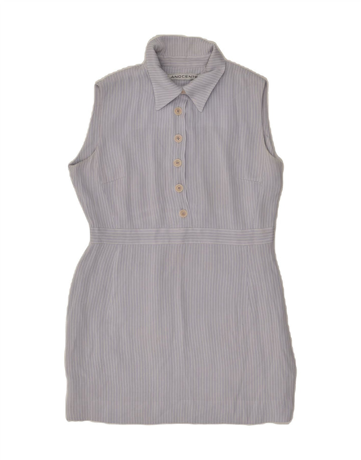 VINTAGE Womens Sleeveless Polo Dress IT 46 Large Grey Pinstripe Viscose | Vintage Vintage | Thrift | Second-Hand Vintage | Used Clothing | Messina Hembry 