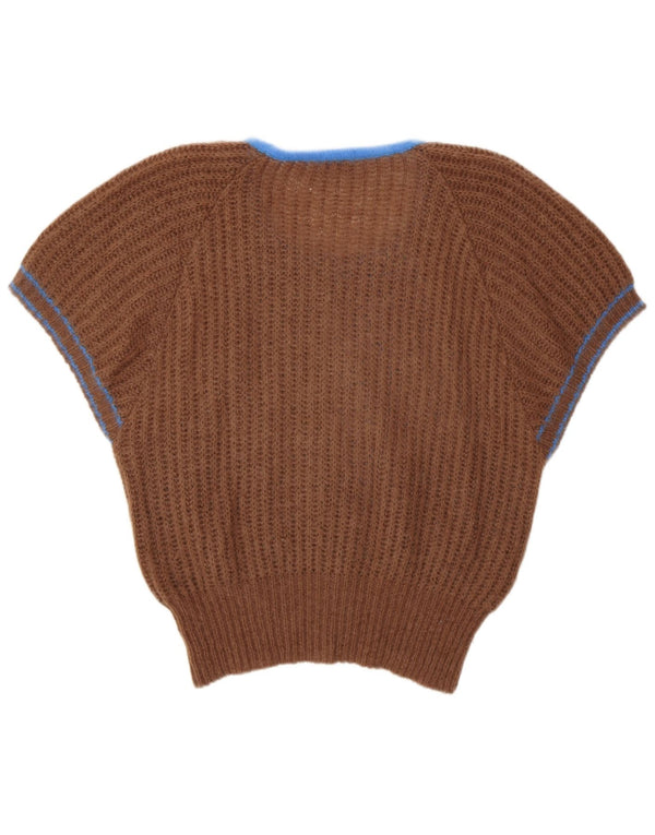 Berri Womens Boat Neck Jumper Sweater UK 14 Medium Brown Colourblock Angora