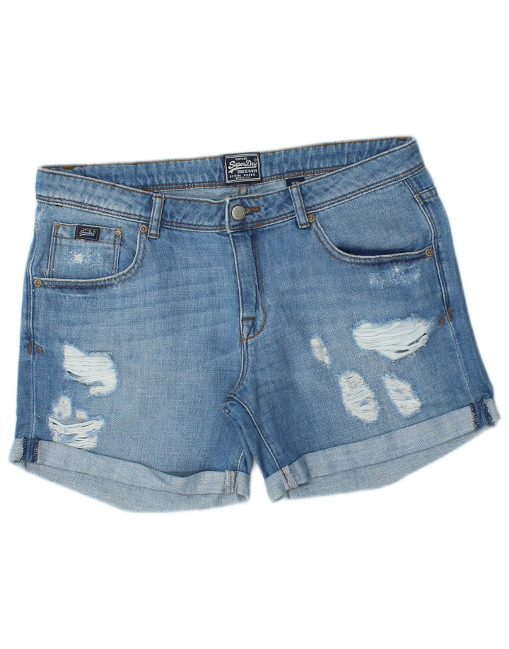 Superdry γυναικείο τζιν σορτς W30 με μεσαίο μπλε βαμβακερό