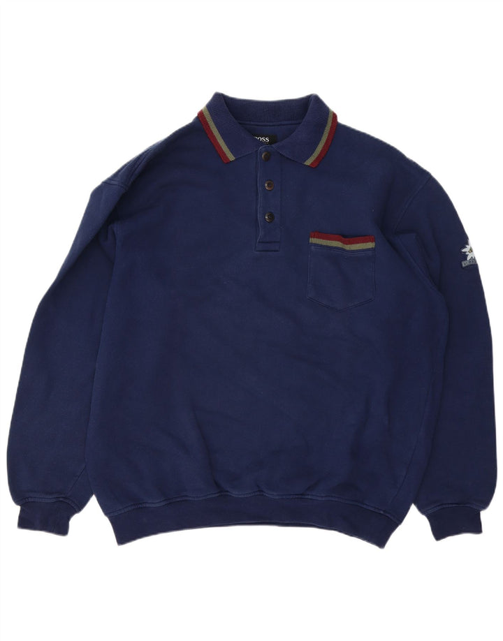 Ανδρικό φούτερ με λαιμό polo Hugo Boss Jumper XL Navy Blue Cotton