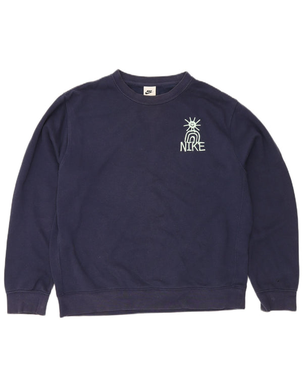 Ανδρικό γραφικό φούτερ Nike Jumper, μεσαίο μπλε βαμβακερό