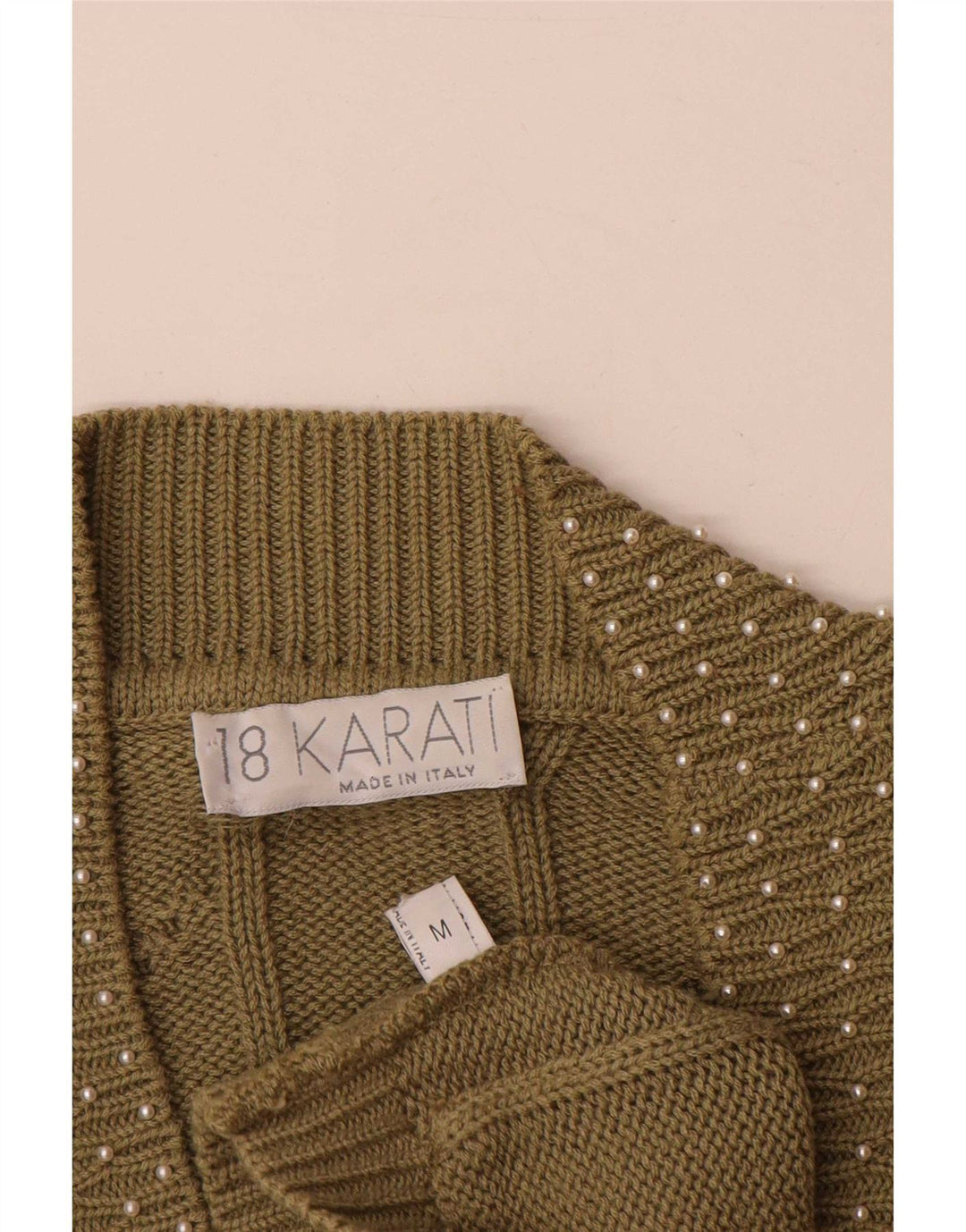 Vintage Γυναικεία Ζακέτα πουλόβερ UK 14 Medium Khaki Βαμβάκι