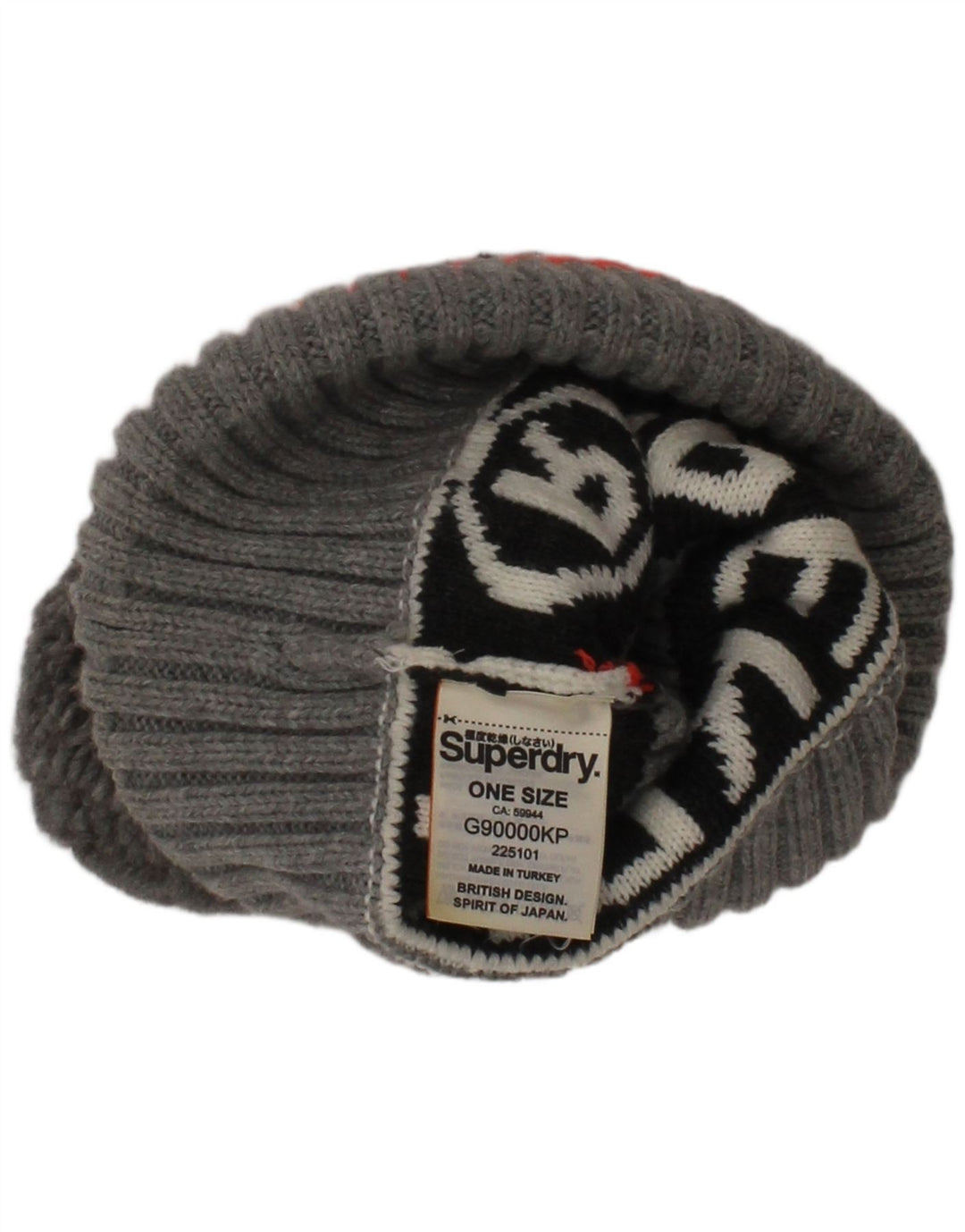 SUPERDRY Womens Graphic Knit Bobble Hat One Size Grey Striped Winter