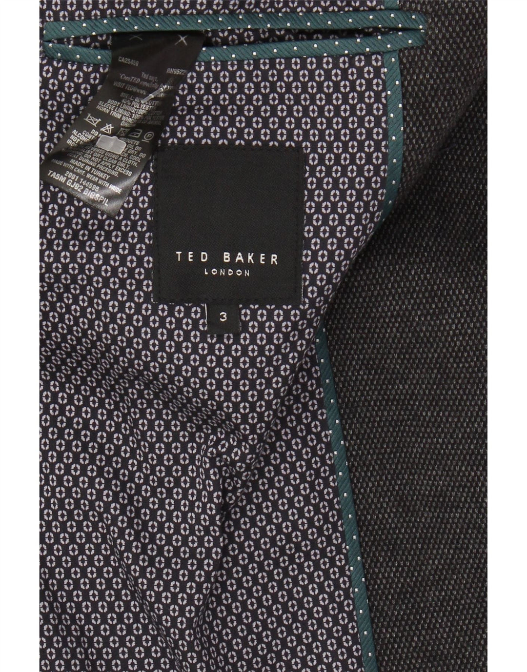 TED BAKER Ανδρικό σακάκι σακάκι 2 κουμπιών Μέγεθος 3 Μεσαίο γκρι βαμβακερό
