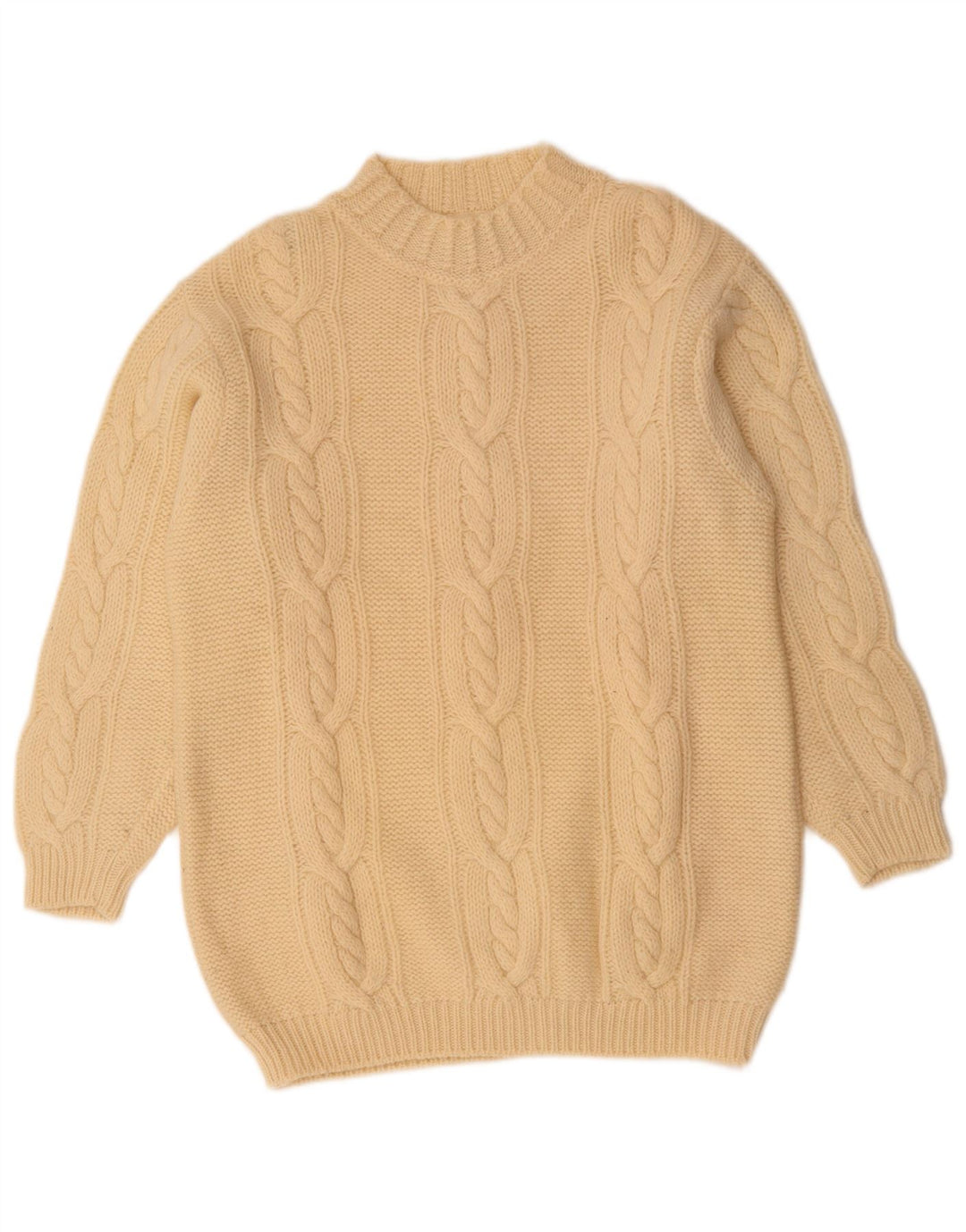 Γυναικείο πουλόβερ με λαιμό χελώνα Benetton UK 14 Large Off White Wool