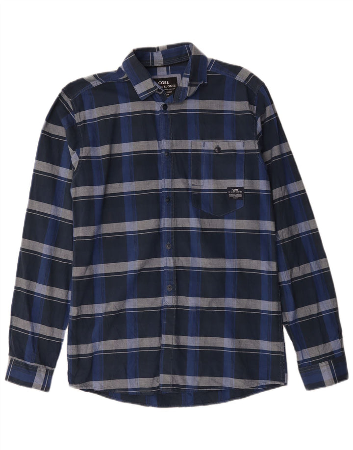 Ανδρικό πουκάμισο Jack & Jones, Βαμβακερό βαμβακερό σε μπλε ναυτικό