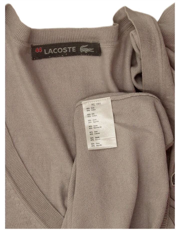 Γυναικείο πουλόβερ Lacoste με V λαιμόκοψη, Μέγεθος 44 Μεγάλο γκρι μεταξωτό