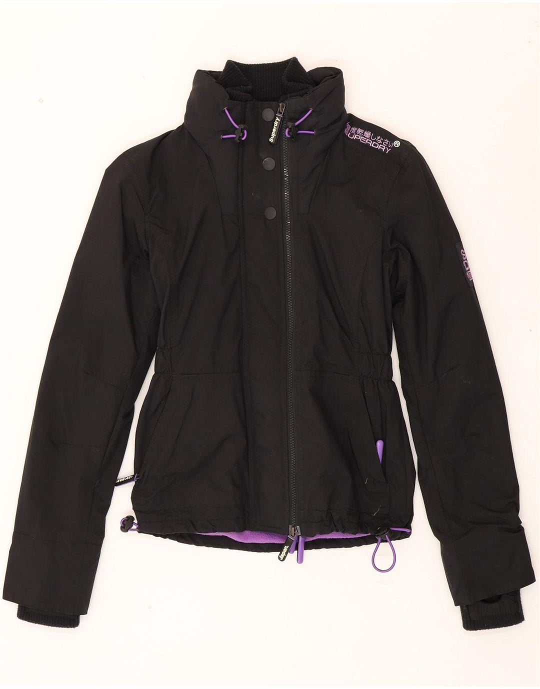SUPERDRY Womens Graphic Windbreaker Jacket UK 6 XS Black Nylon Vintage Superdry and Second-Hand Superdry from Messina Hembry 