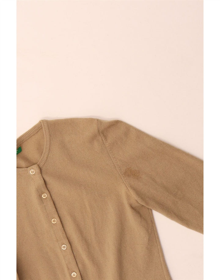 BENETTON Γυναικείο πουλόβερ ζακέτα UK 10 Μικρό μπεζ παρθένο μαλλί