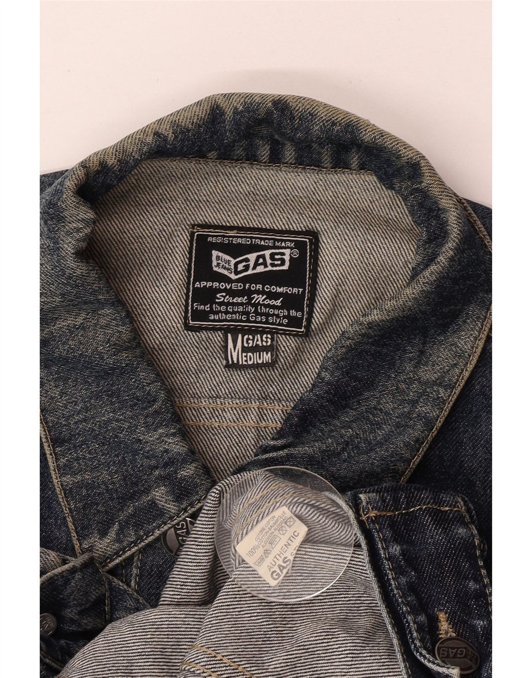 Gas Γυναικείο Τζιν Μπουφάν UK 14 Medium Navy Blue Cotton