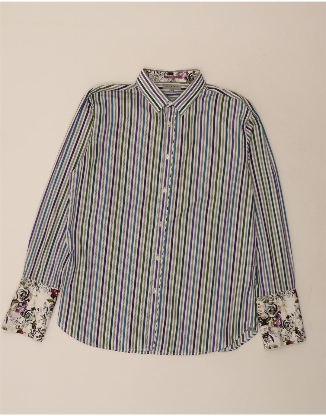 TED BAKER Ανδρικό επίσημο πουκάμισο Νούμερο 5 Μεγάλο Βαμβακερό Μπλε Ριγκ