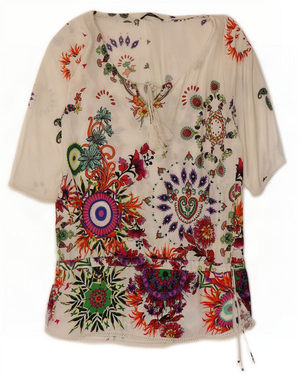 Γυναικείο Desigual Graphic Drop Waist φόρεμα UK 10 Small White Floral