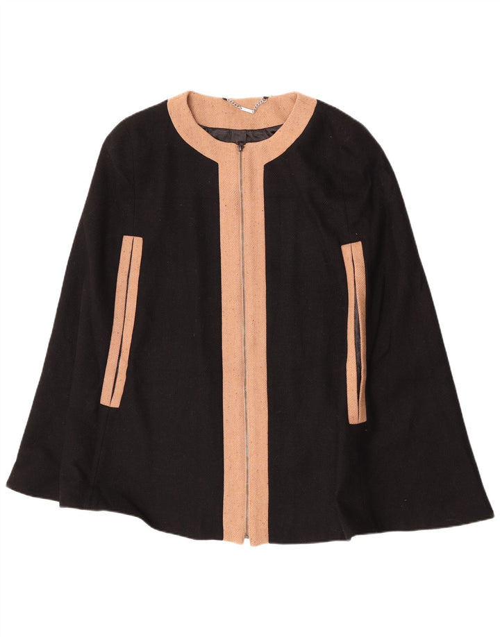 Laura Ashley Γυναικείο Παλτό Poncho UK 16 Large Black Colourblock μαλλί