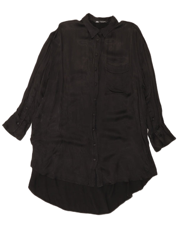 Zara Γυναικείο πουκάμισο Oversized Φόρεμα UK 10 Small Black Viscose