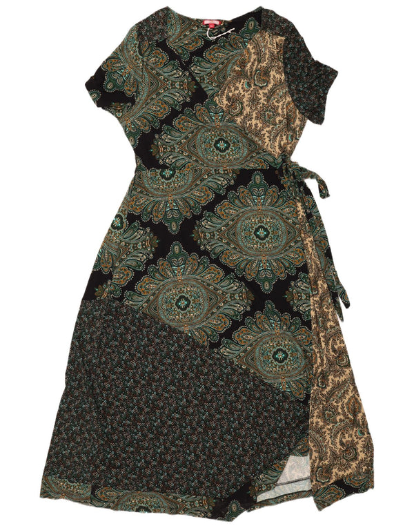 Vintage γυναικείο wrap φόρεμα UK 20 2XL Πράσινο συνονθύλευμα Viscose Bohemian