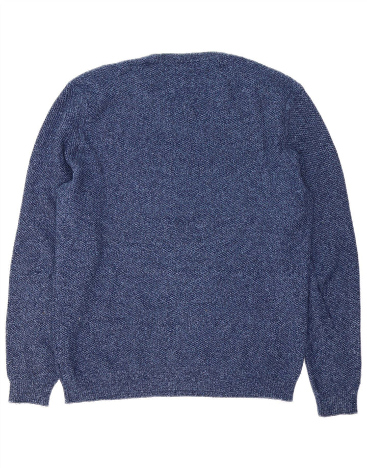 Massimo Dutti Ανδρικό πουλόβερ με λαιμόκοψη, μεσαίο μπλε βαμβακερό