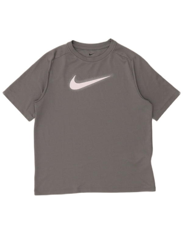 NIKE Boys Dri Fit Graphic T-Shirt Top 13-14 Years XL Grey Polyester