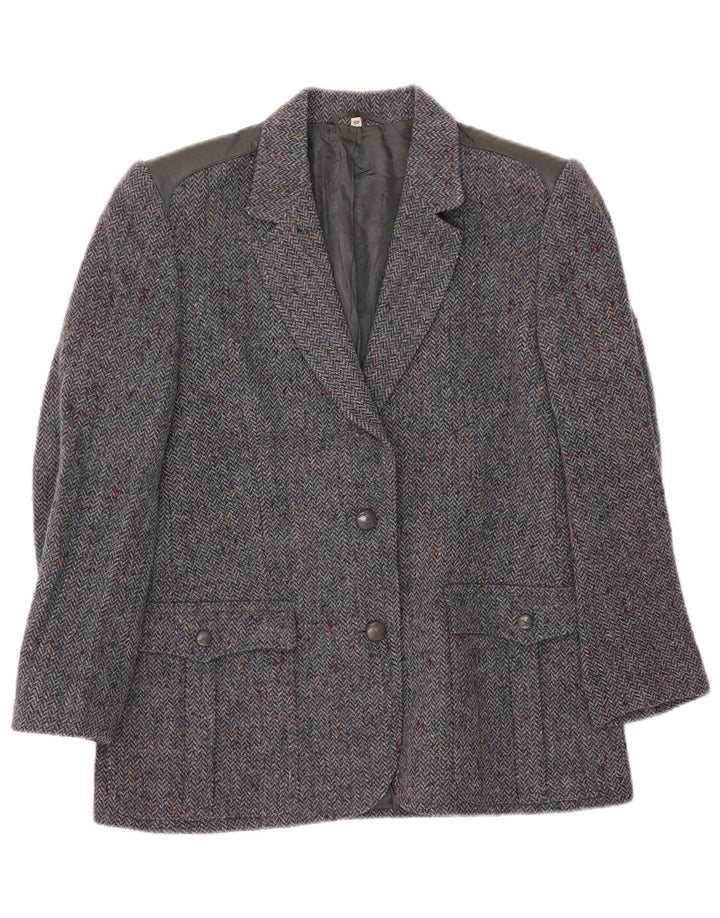 Vintage Womens 2 Button Blazer Jacket IT 46 Large Navy Blue Herringbone