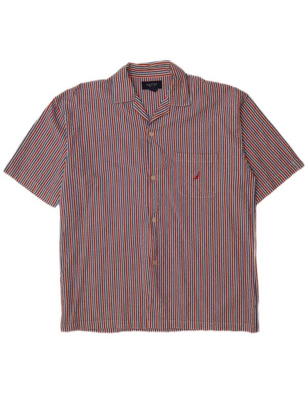 Nautica Mens Short Sleeve Shirt Large Multicoloured Striped Cotton