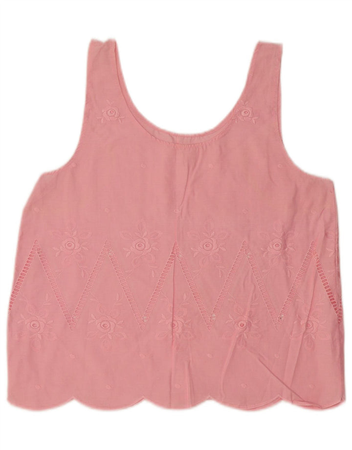 Vintage γυναικεία αμάνικη μπλούζα τοπ UK 16 Large Pink Floral