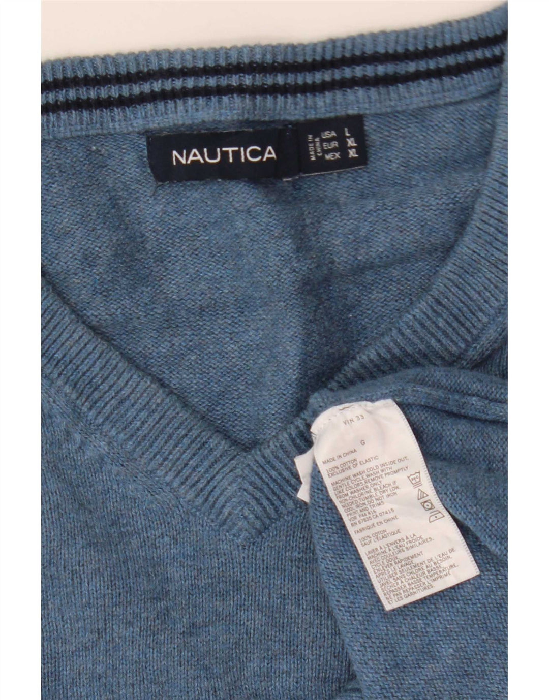 Ανδρικό πουλόβερ Nautica με V λαιμόκοψη, μεγάλο μπλε βαμβακερό