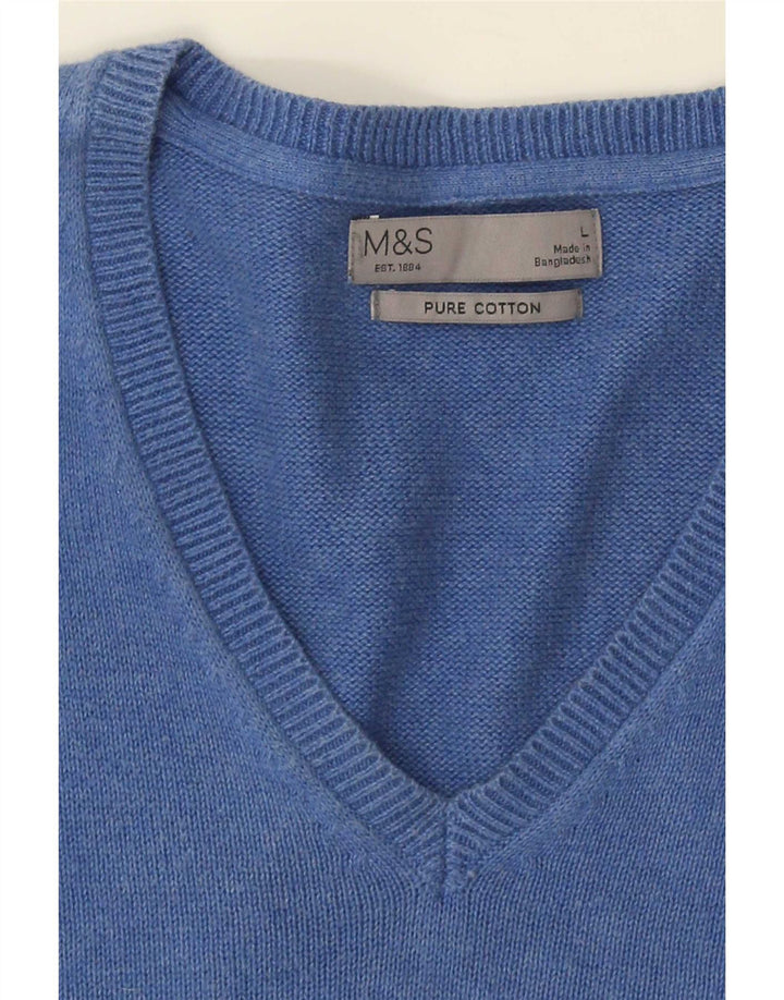 Marks & Spencer Ανδρικό πουλόβερ με λαιμόκοψη με λαιμόκοψη μεγάλο μπλε