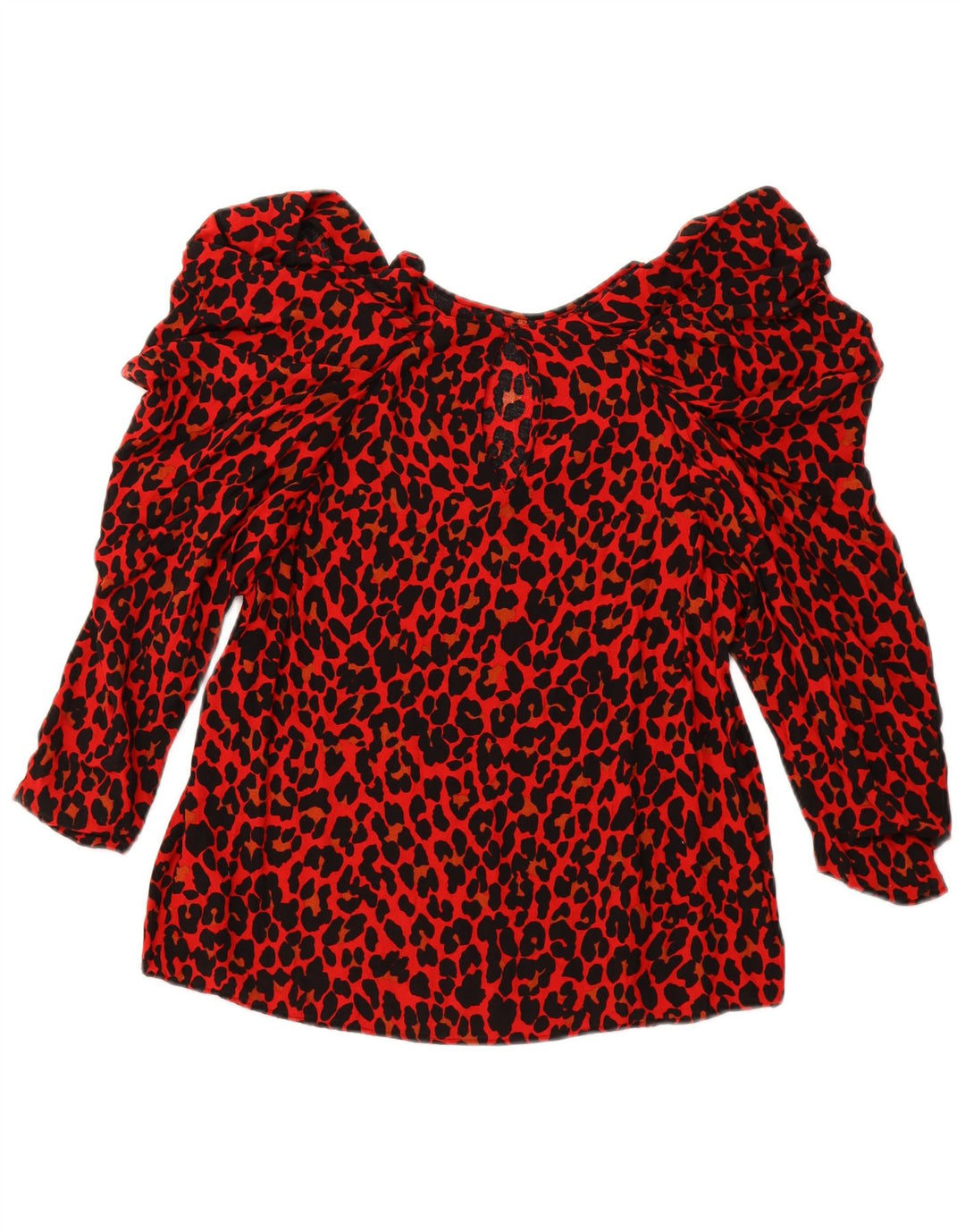 ZARA Γυναικεία μπλούζα με μανίκια 3/4 τοπ UK 10 Small Red Animal Print