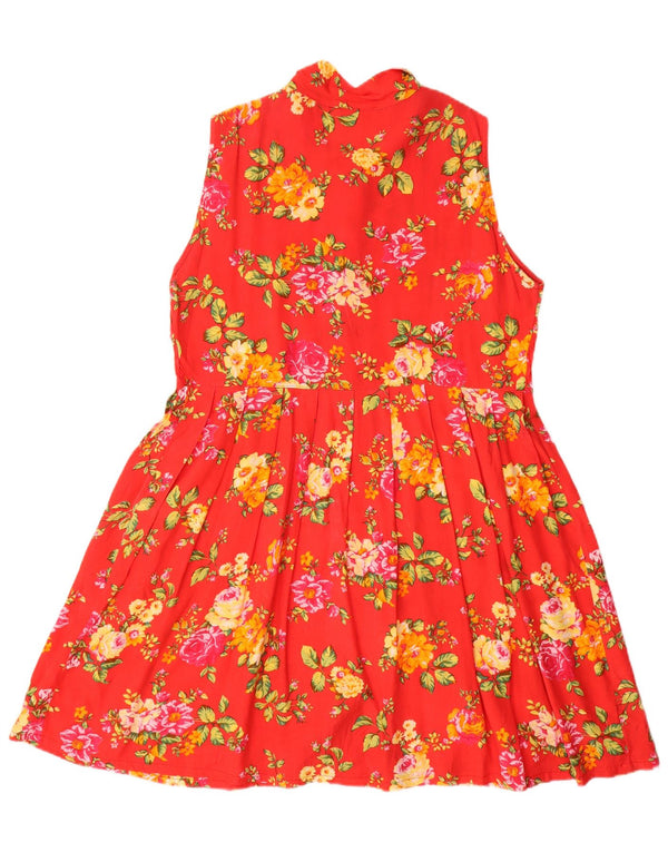 VINTAGE Womens Sleeveless A-Line Dress UK 12 Medium Red Floral