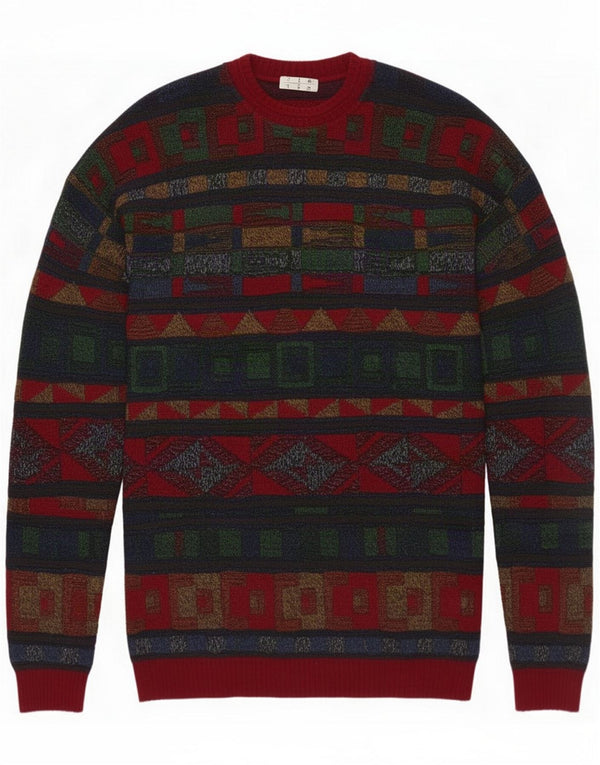 Vintage Mens Crew Neck Jumper πουλόβερ XL Πολύχρωμο Geometric