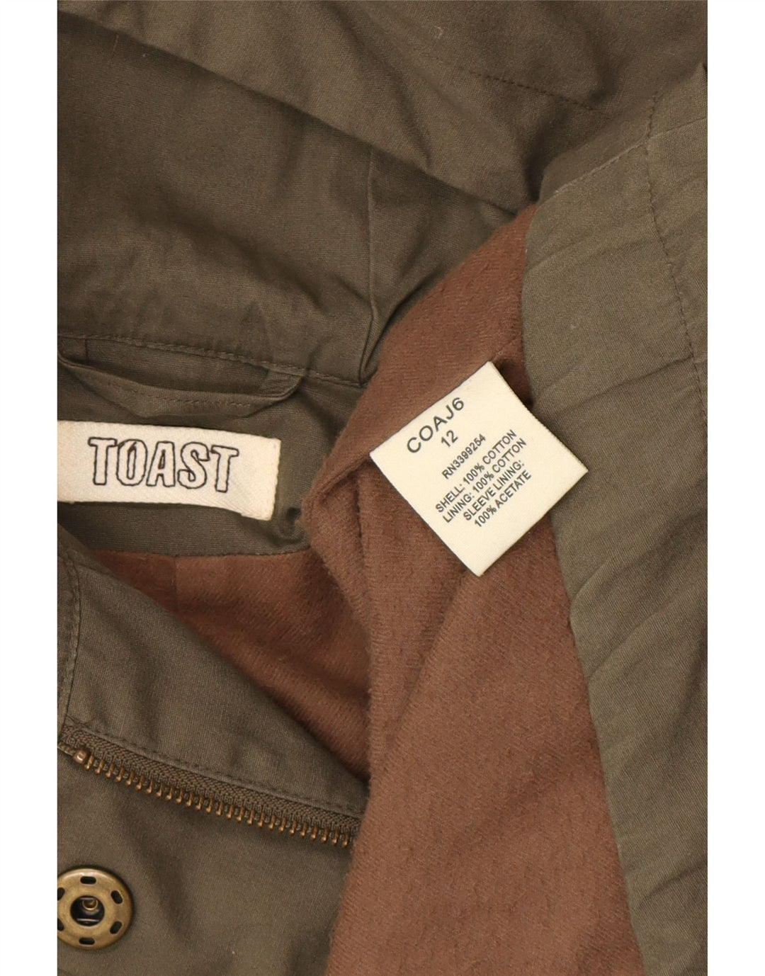 Toast γυναικείο μπουφάν Parka με κουκούλα UK 12 Medium Khaki Cotton Army