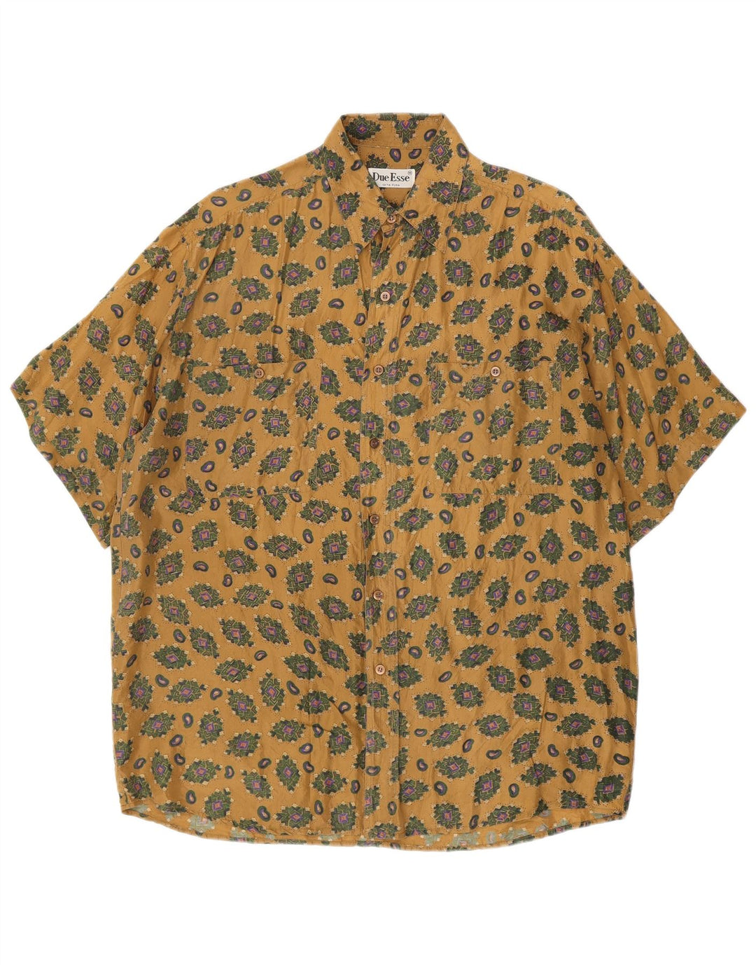 Vintage Ανδρικό κοντομάνικο πουκάμισο Μεσαίο μπεζ γεωμετρικό μετάξι