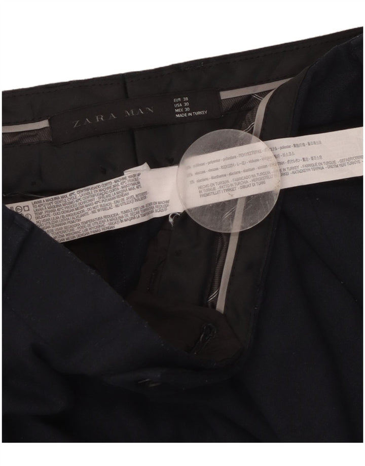 Zara Ανδρικό Cropped Παντελόνι EU 38 Small W30 L25 Navy Blue Polyester