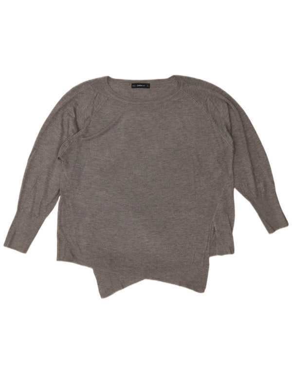 Zara Γυναικείο πουλόβερ με λαιμό σκάφος σε φόρμα UK 10 Small Grey Viscose