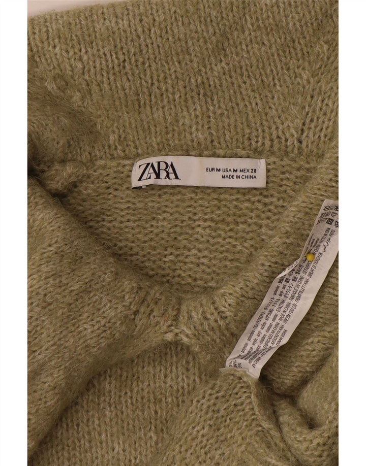 Zara γυναικείο πουλόβερ πόλο με λαιμόκοψη μεγάλου μεγέθους UK 14 Medium Khaki Polyester