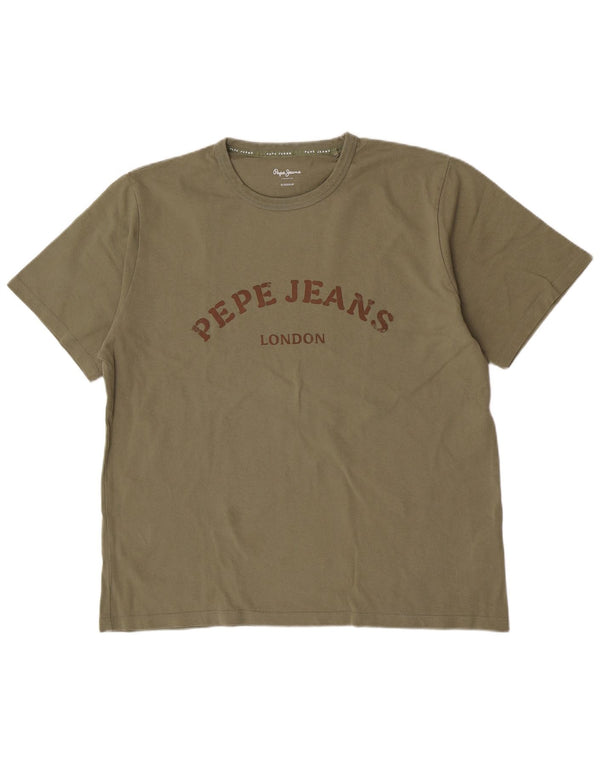 PEPE Jeans Ανδρικό κανονικό γραφικό T-Shirt Top XL Khaki Cotton