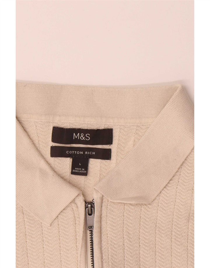 Ανδρικό μπλουζάκι πόλο Marks & Spencer Μεγάλο μπεζ βαμβακερό ψαροκόκκαλο