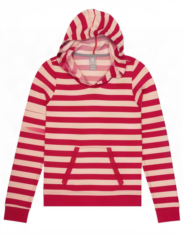 Adidas Γυναικείο Climalite Hoodie Jumper UK 14 Μέτριο ροζ βαμβακερό ριγέ