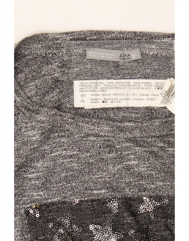 Zara γυναικείο τοπ μακρυμάνικο UK 14 μεσαία γκρι βισκόζη